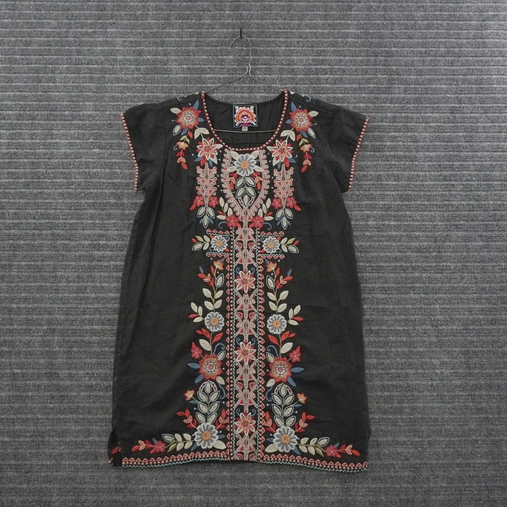 Johnny Was Embroidered Linen Shift Dress Womens Size S Black Floral Boho